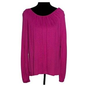 Talbots Top SMALL Fuchsia Pink Long Sl Elastic Neck Wrist On Off Shoulder LN